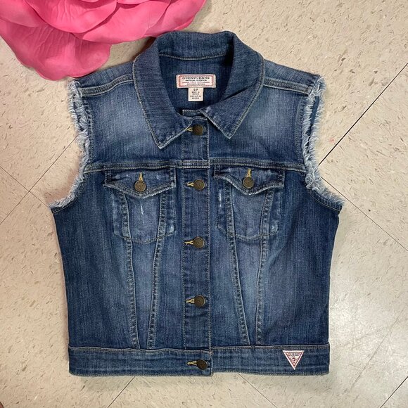 VINTAGE‎ GUESS JEANS Womens Sz Small Blue Button Front Denim Vest - Picture 1 of 9